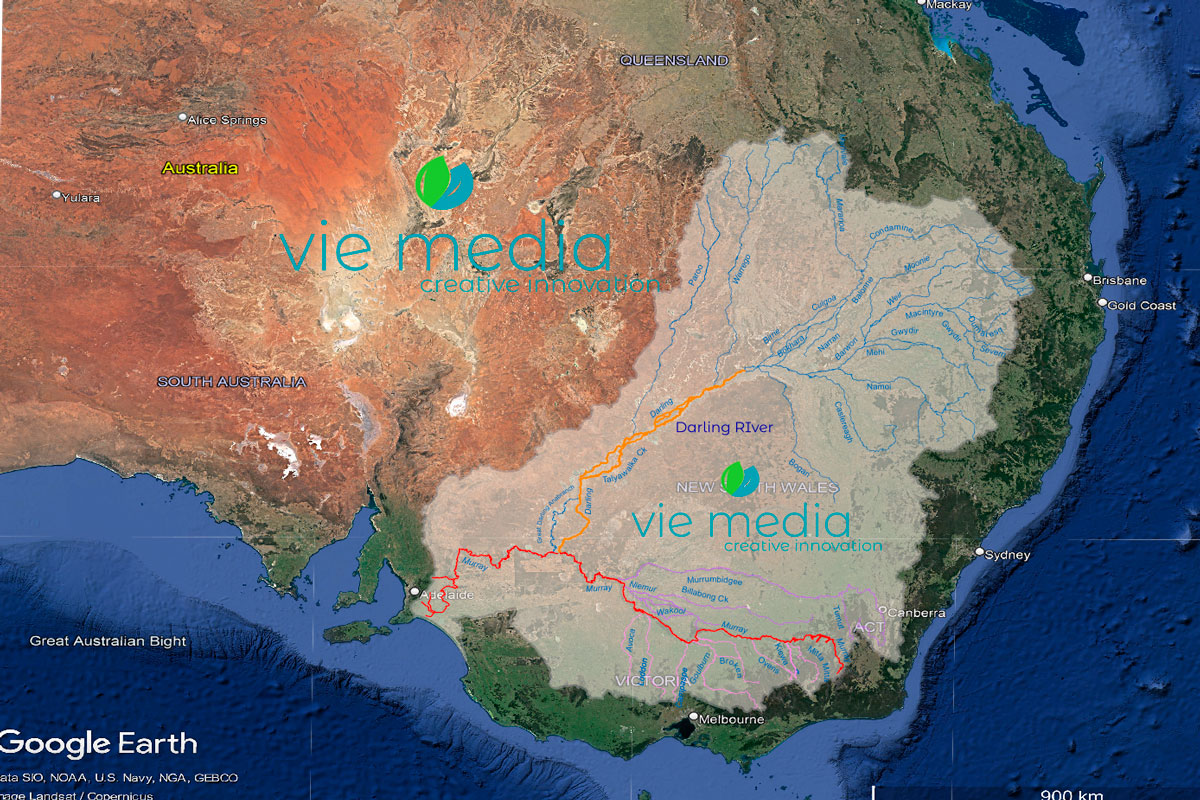 A map of the Murray-Darling Basin highlighting the two main waterways of south east Australia, the Murray and Darling rivers.