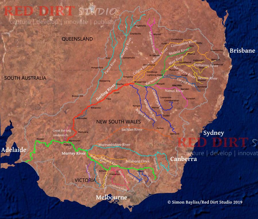 A map showing the size and location of the Murray Darling Basin, covering most of southeast Australia.